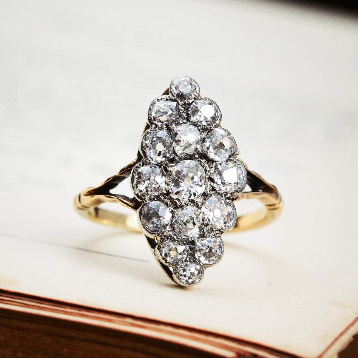 Supreme Majesty! Antique Marquise Diamond Cluster Ring