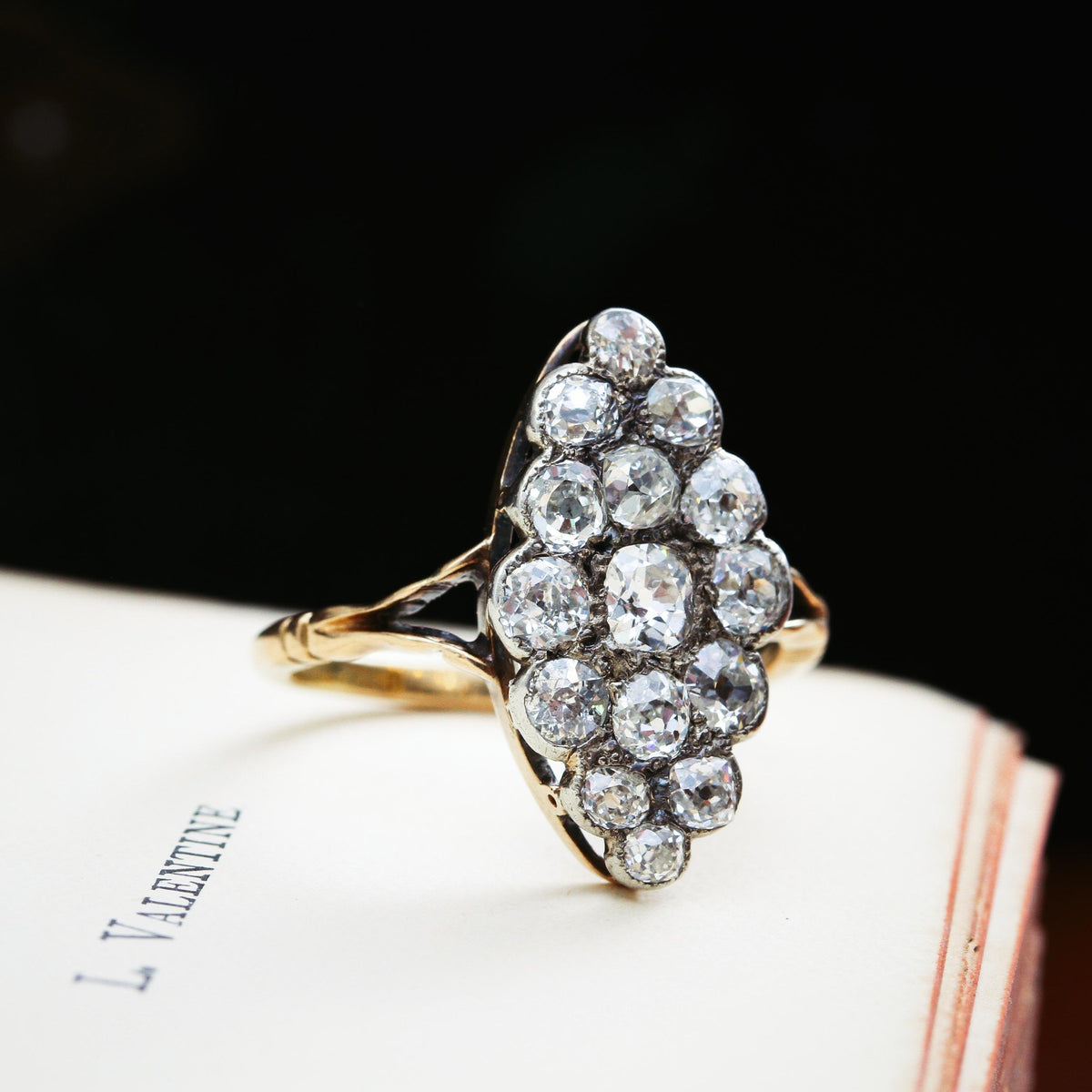 Supreme Majesty! Antique Marquise Diamond Cluster Ring