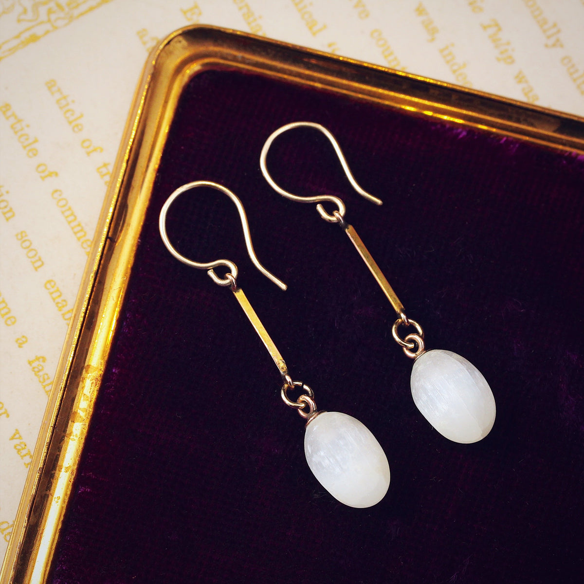 Antique Selenite Drop Earrings