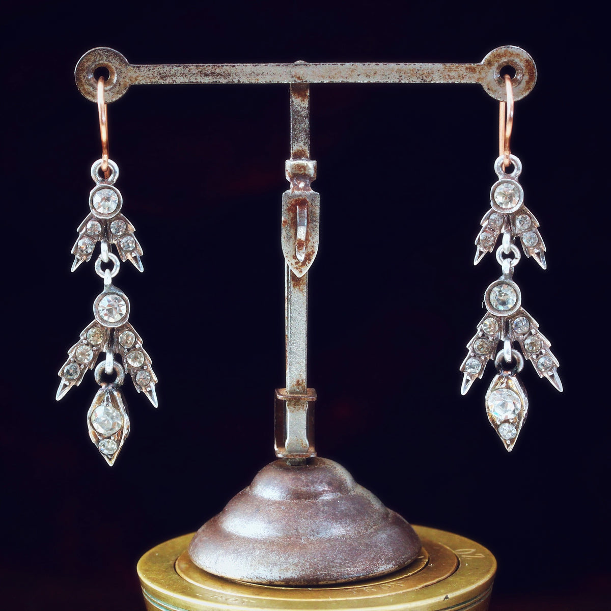 Antique Victorian Paste and Silver Drop Earrings