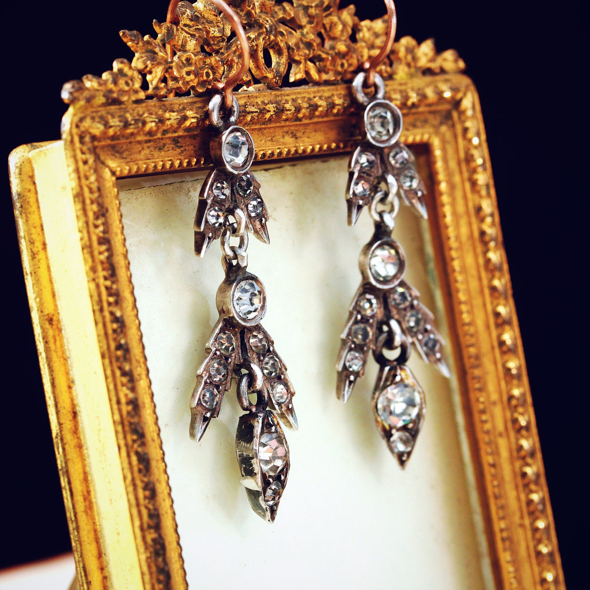 Antique Victorian Paste and Silver Drop Earrings