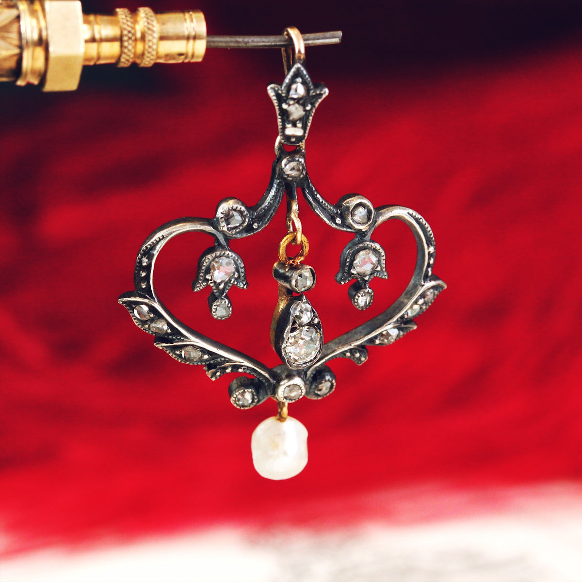 Late Victorian Diamond & Wild Pearl Lavaliere Pendant