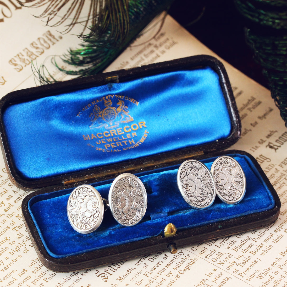 Antique Silver Rose & Fern Cufflinks