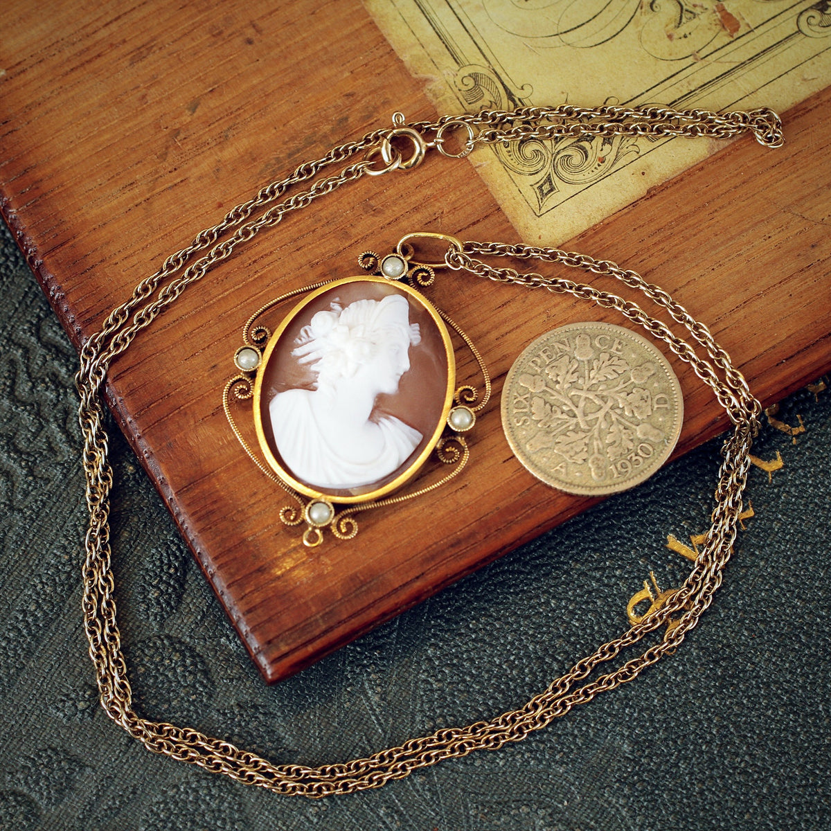 Antique Classical Portrait Shell Cameo Pendant