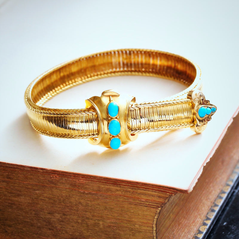 Circa 1860's Victorian Turquoise Buckle Bracelet