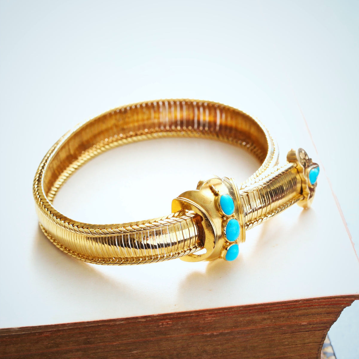 Circa 1860's Victorian Turquoise Buckle Bracelet