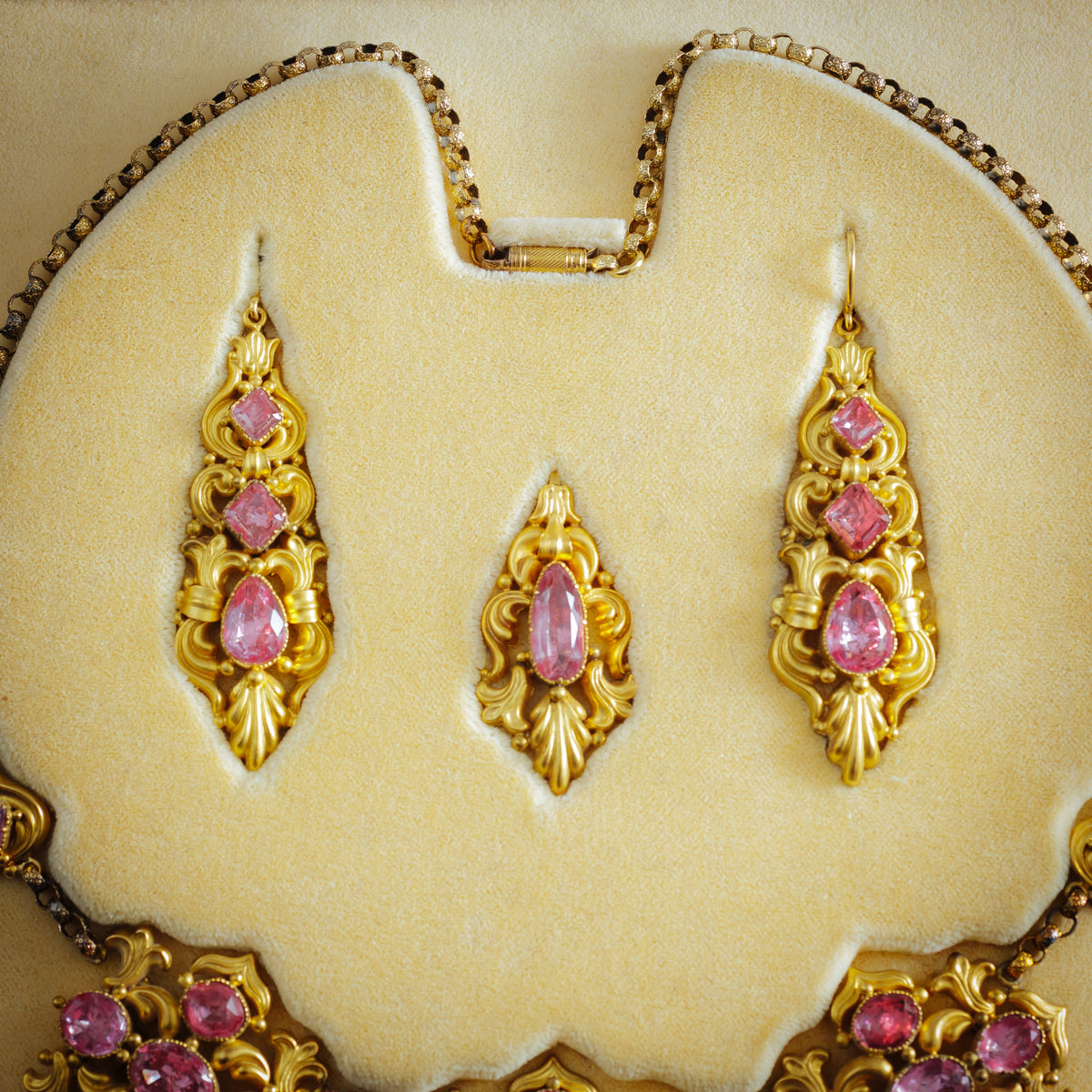 Intoxicating Antique Georgian Foiled Pink Topaz Demi-Parure