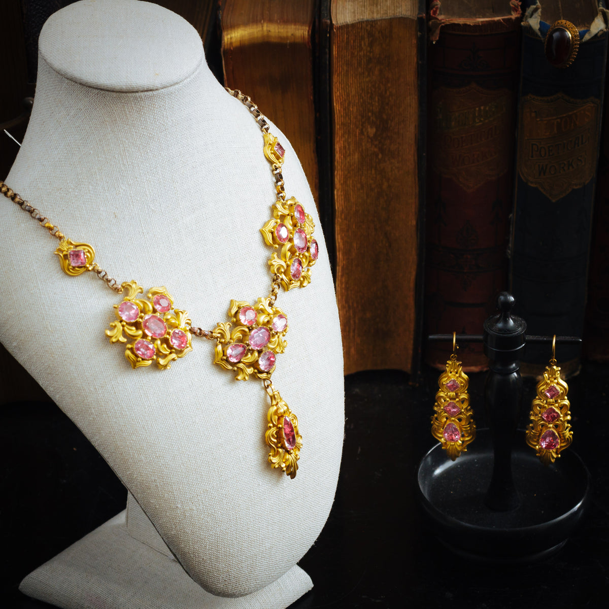 Intoxicating Antique Georgian Foiled Pink Topaz Demi-Parure