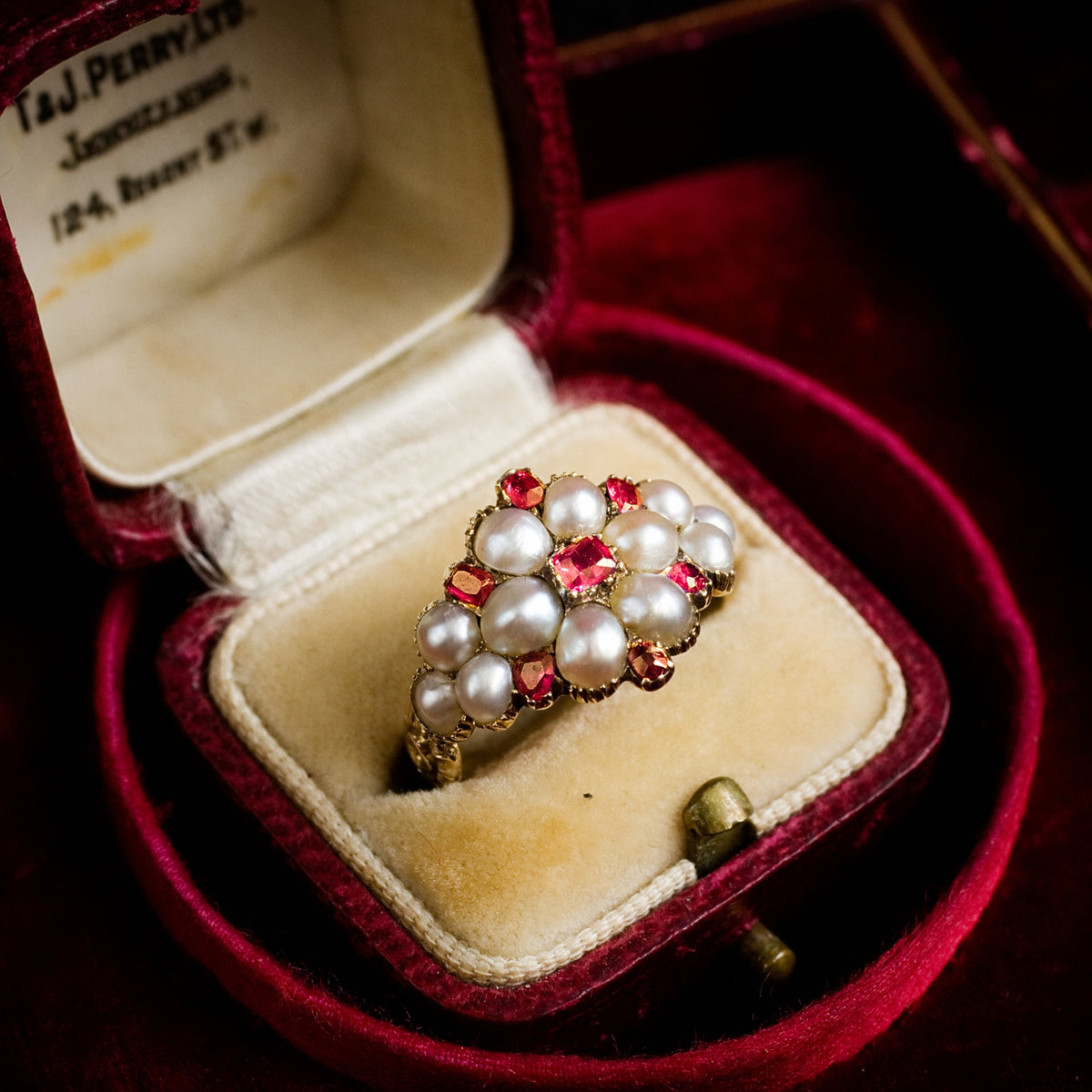 Antique Georgian Ruby & Natural Pearl Cluster Ring