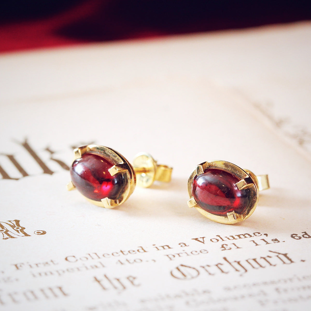 Garnet Cabochon Stud Earrings