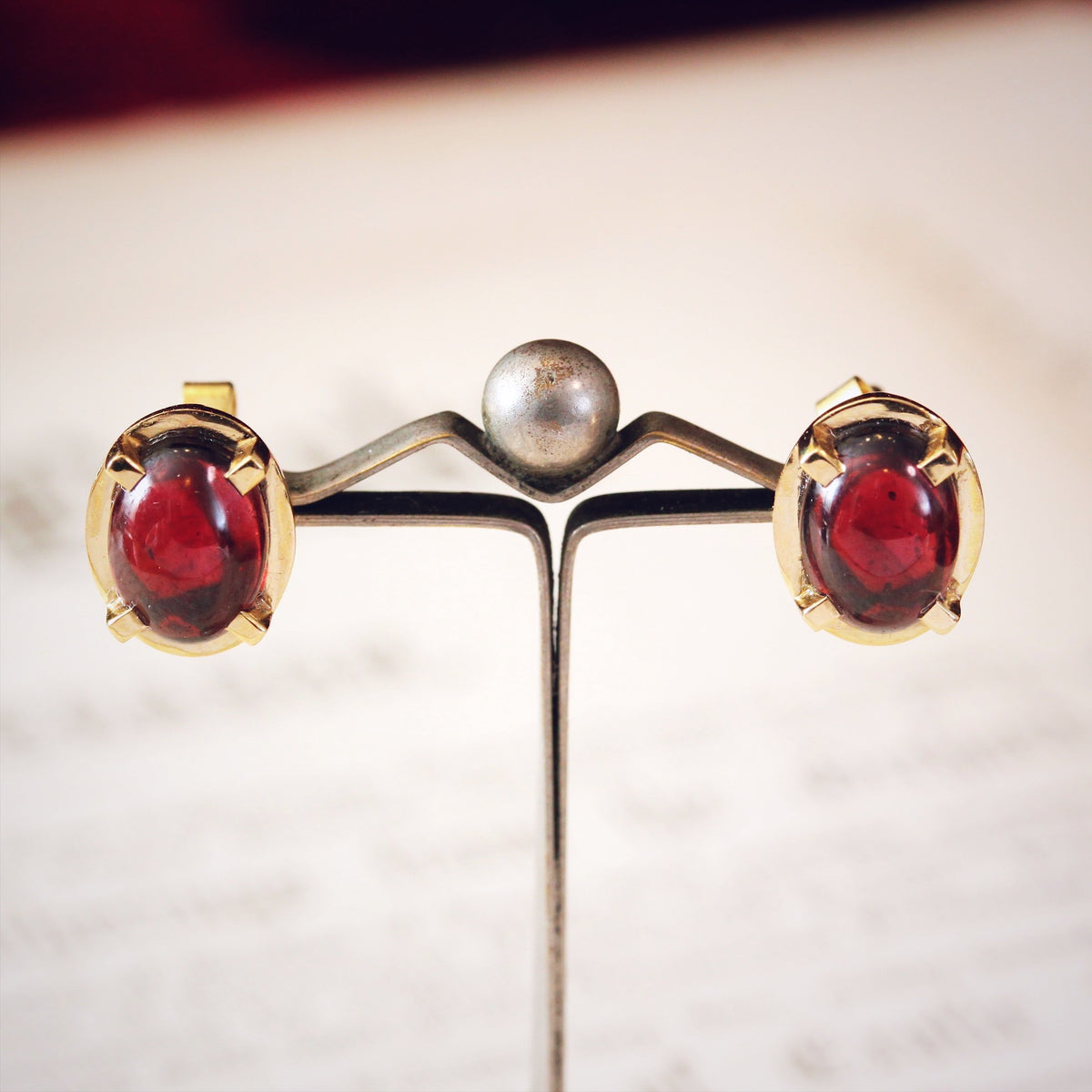 Garnet Cabochon Stud Earrings