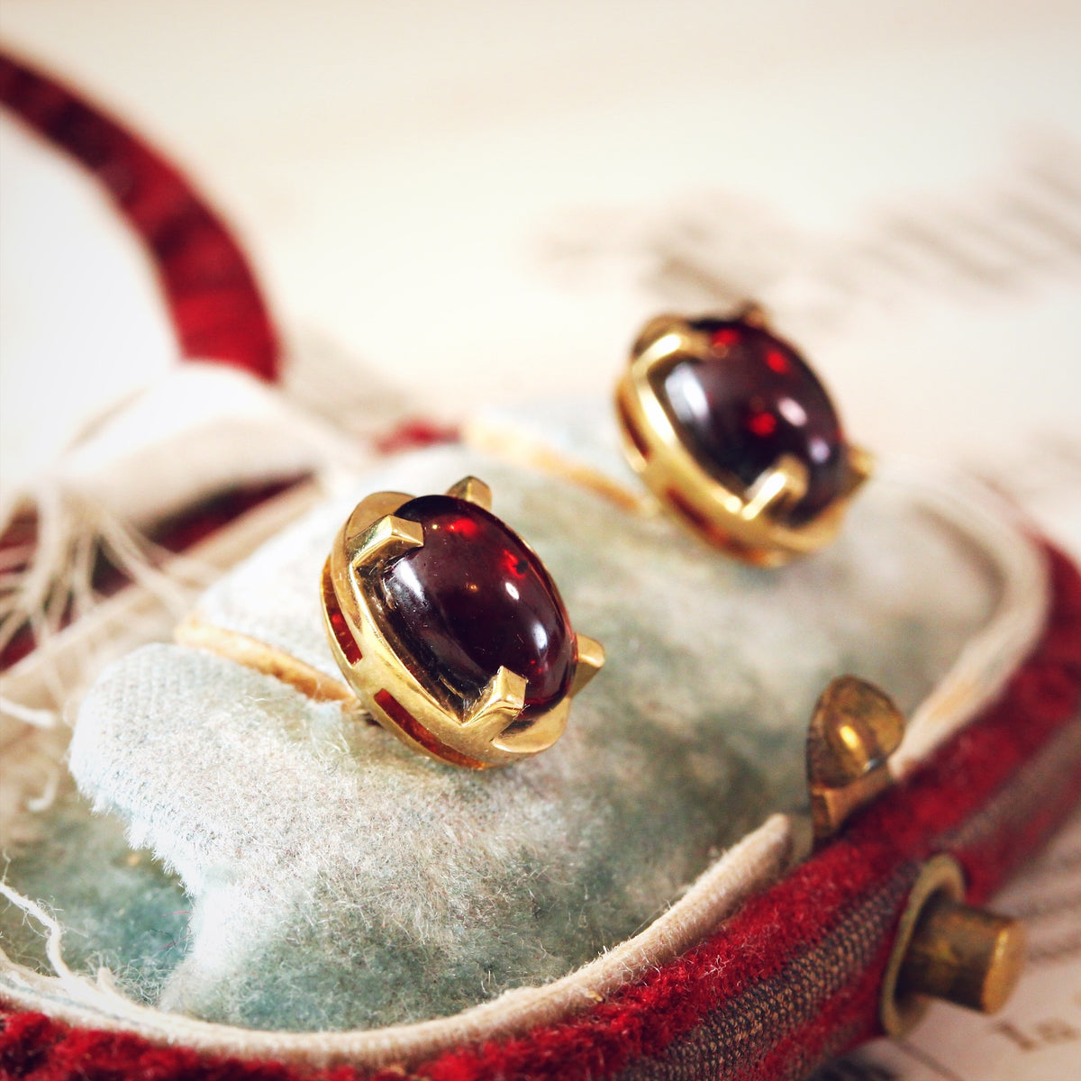 Garnet Cabochon Stud Earrings