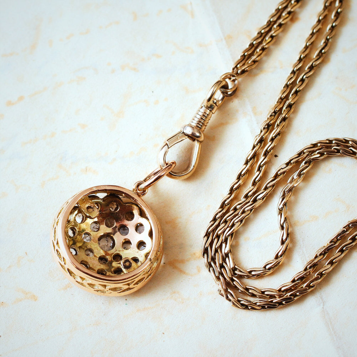 Antique Gold Guard Chain & Diamond Pendant