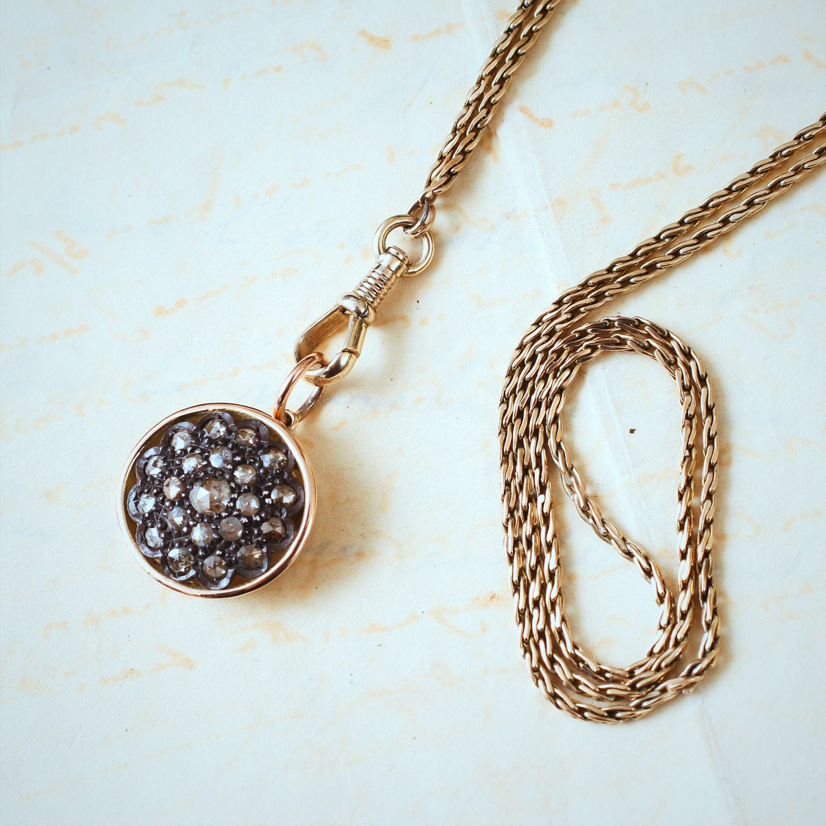 Antique Gold Guard Chain & Diamond Pendant