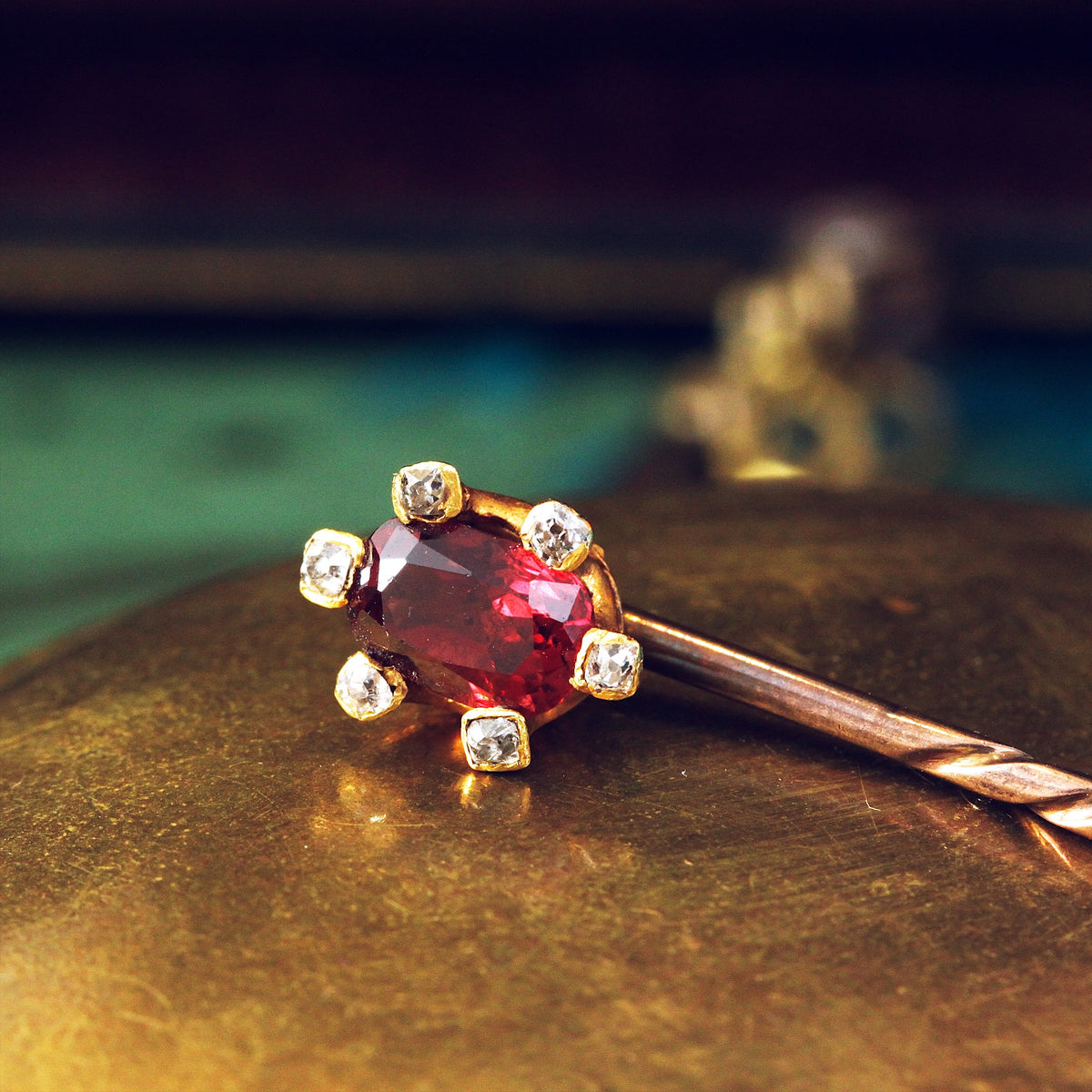 Antique Victorian Garnet & Diamond Stick Pin