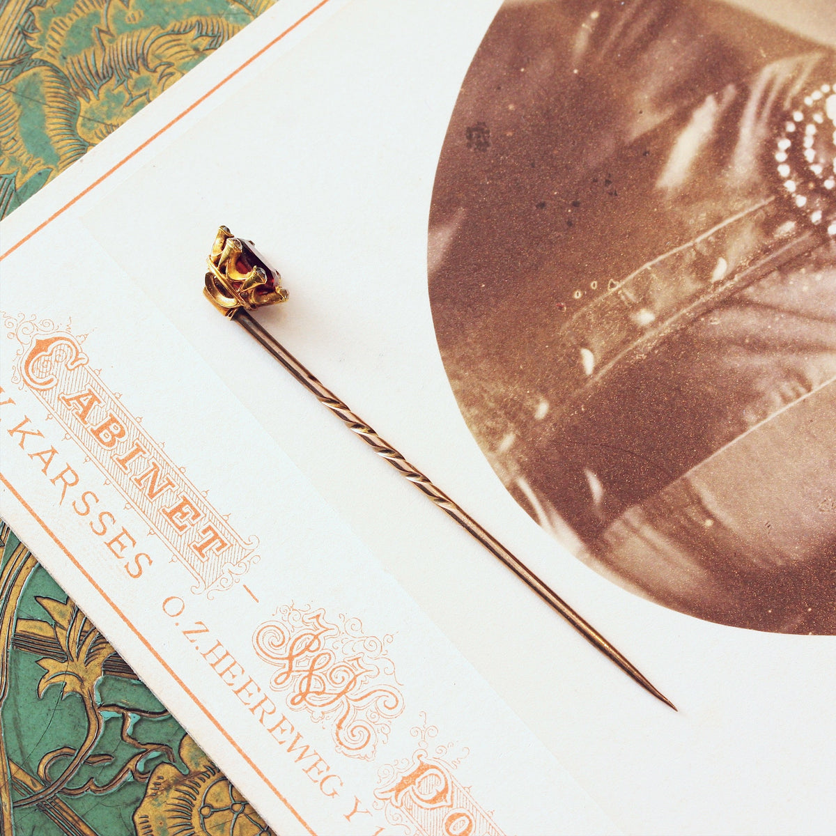 Antique Victorian Garnet & Diamond Stick Pin