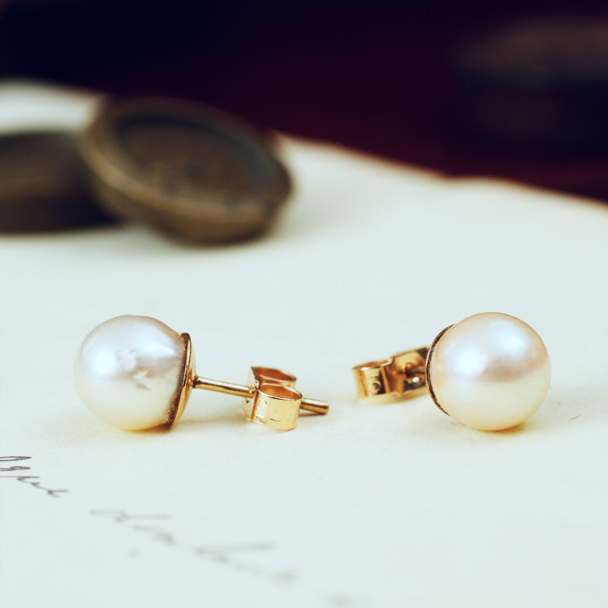 Gently Lustrous Cultured Saltwater Pearl Earring Studs