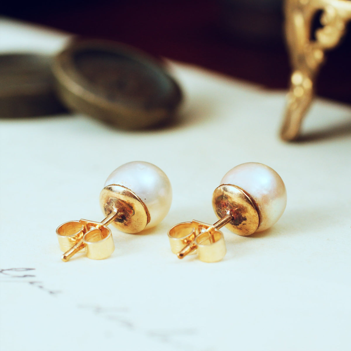 Gently Lustrous Cultured Saltwater Pearl Earring Studs