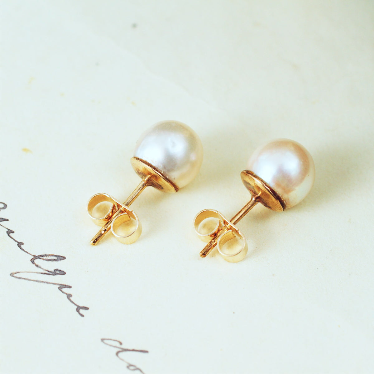 Gently Lustrous Cultured Saltwater Pearl Earring Studs