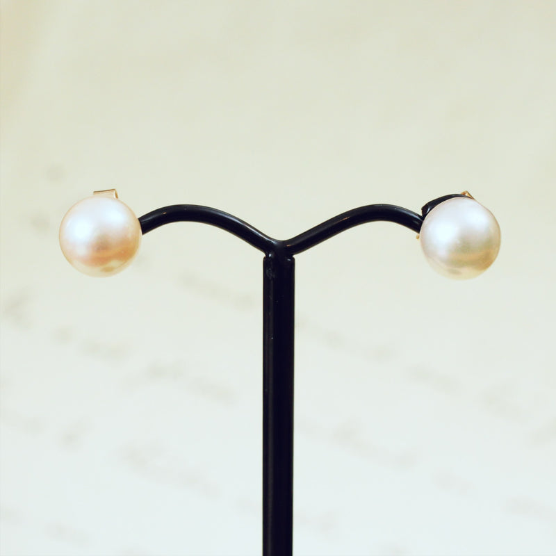 Gently Lustrous Cultured Saltwater Pearl Earring Studs