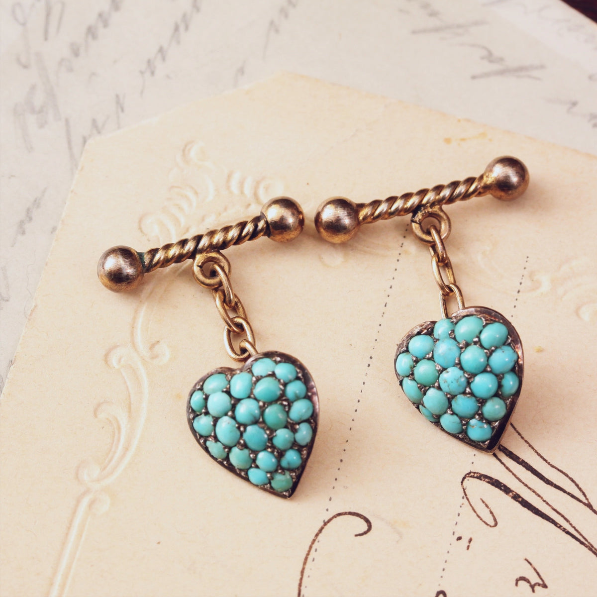 Romantic Victorian Turquoise Heart Cufflinks