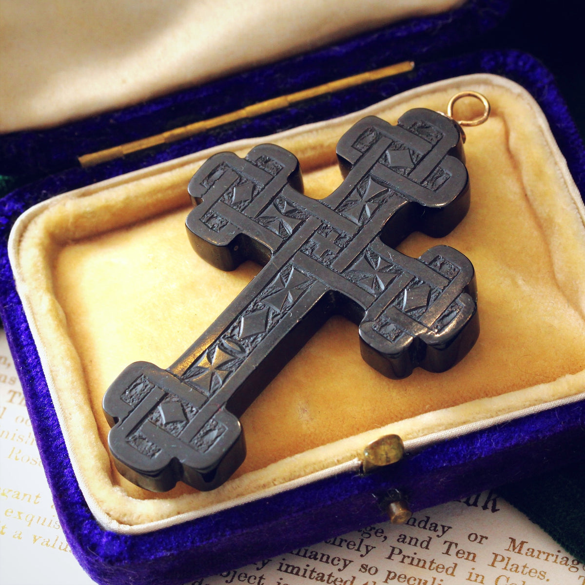 Victorian Whitby Jet Cross Pendant