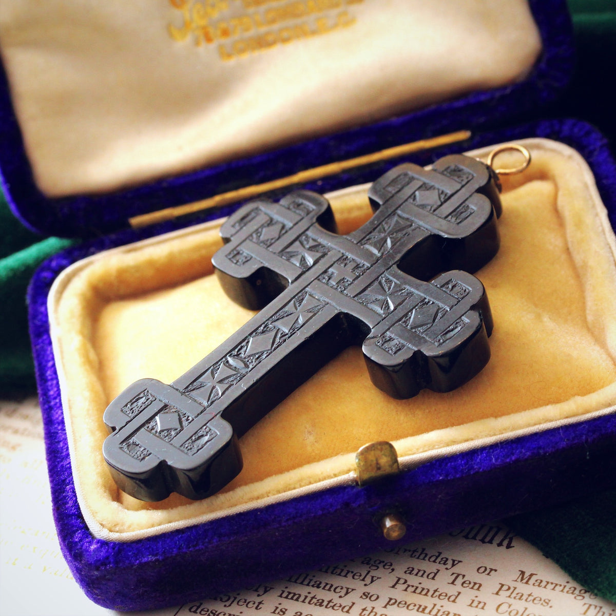 Victorian Whitby Jet Cross Pendant