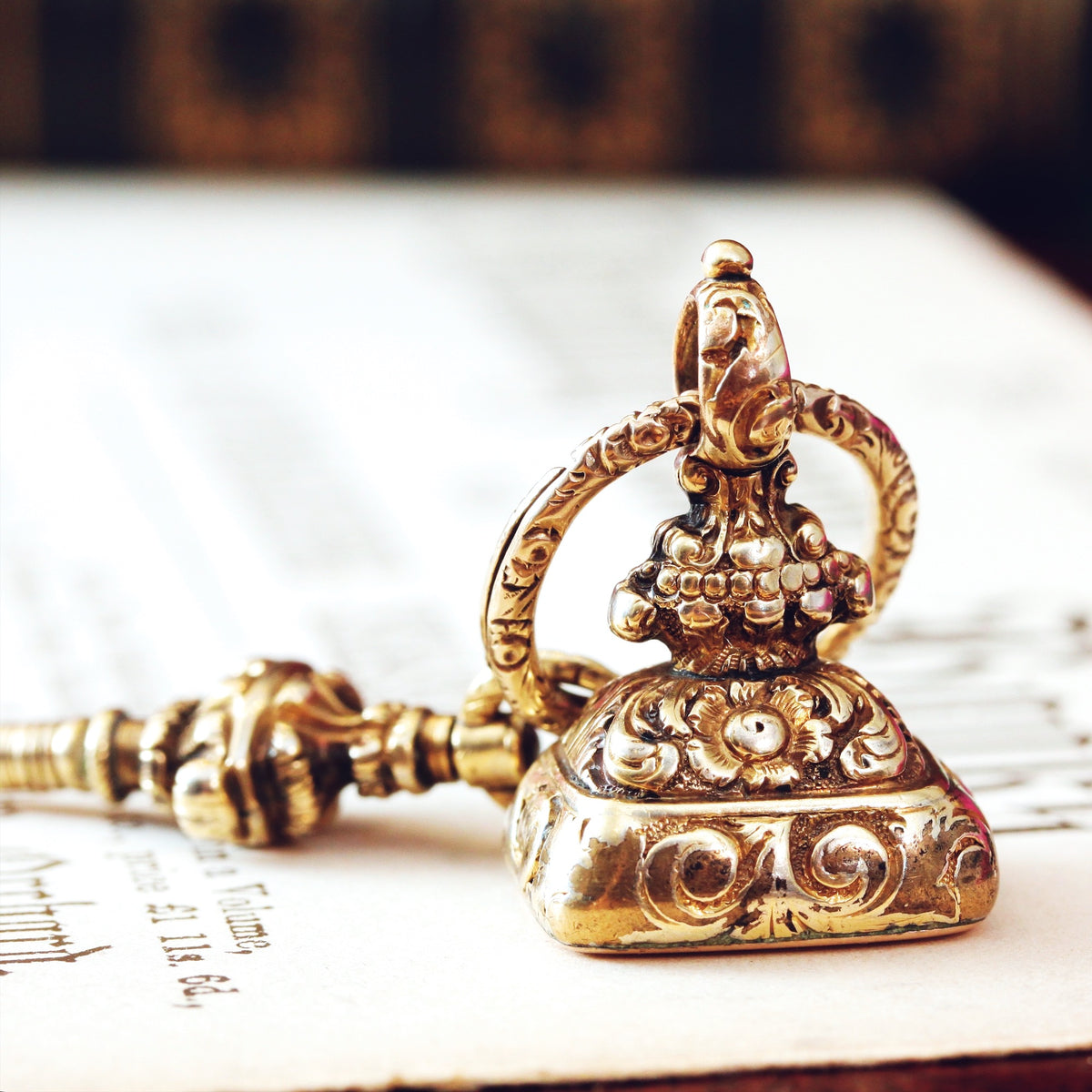 Matching Pair of Antique Rococo Styled Seal Fob & Key